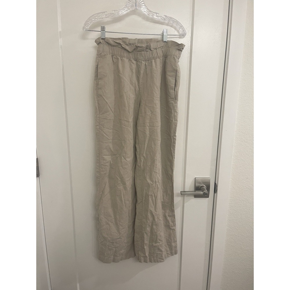 Express Tan Linen Pants Flowy Relaxed Buisness Casual Holidays Preppy Classic